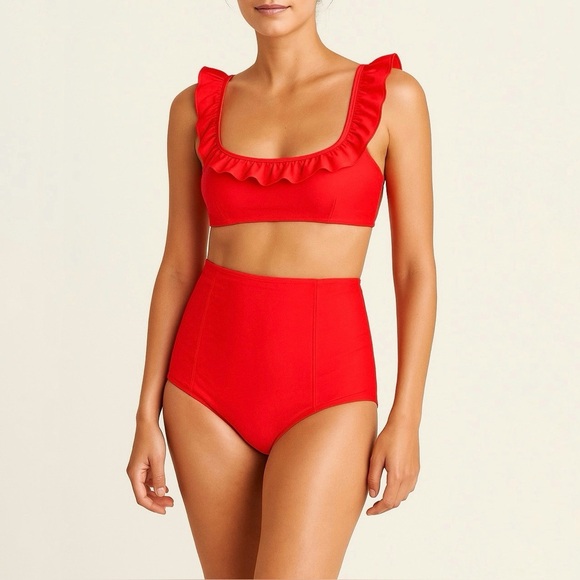 J. CREW Ruffle Top and High-Waisted Bottom Bikini Set - Picture 1 of 13